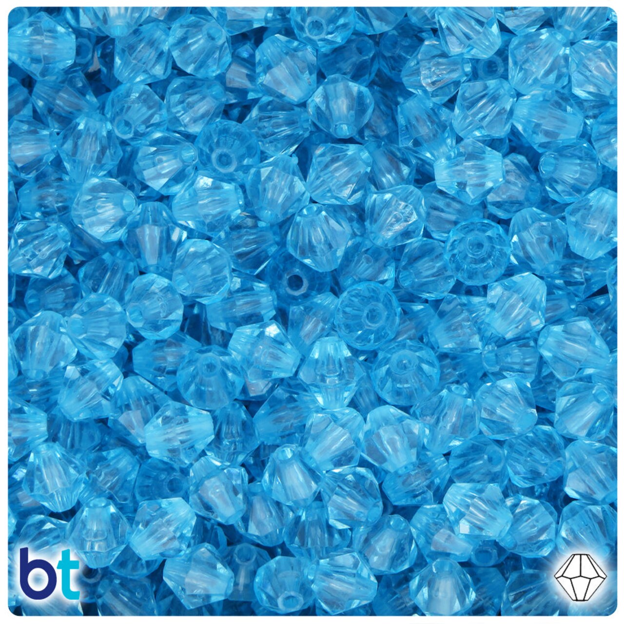 BeadTin Light Blue Transparent 8mm Faceted Bicone Plastic Craft Beads (200pcs)